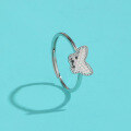 wholesale S925 Sterling Silver Korean and Japanese Style Minimalist Design Iridescent Butterfly Ring for Women Adjustable Open Ring with Engraving-0-0