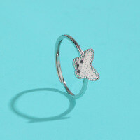 wholesale S925 Sterling Silver Korean and Japanese Style Minimalist Design Iridescent Butterfly Ring for Women Adjustable Open Ring with Engraving-Butterfly Ring Adjustable opening