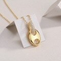 wholesale 925 Sterling Silver Gold-tone Ins Style Non-tarnishing Minimalist Layering Pendant Cross-border Smooth Surface Pig Nose Light Luxury Niche Necklace-0-3