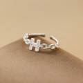 wholesale S925 Sterling Silver Fresh and Sweet Ins Style Niche Design Diamond-Embedded Letter H Chain Ring R02674-0-1