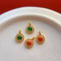 wholesale Gold-plated 925 ancient silver fittings inlaid with natural jadeite, southern red agate, turquoise, and jasper pendant beads for DIY Buddhist prayer beads accessories-0-2