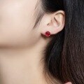 wholesale S925 Sterling Silver New Japanese Minimalist Fashion Trend Red Corundum Stud Earrings for Women Holiday Gifts Wholesale-0-1