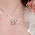 wholesale 925 Silver Light Luxury Style Micro-Paved Pink Zircon Bow Earrings Fashion Set High-End Heart Necklace-0-0
