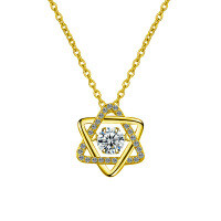 S925 Sterling Silver Hexagonal Star Necklace with Moissanite Pendant-Dynamic Hexagram Necklace (Gold)  50-point Moissanite
