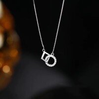 wholesale S925 Sterling Silver Geometric Design Korean Style Necklace for Women, Minimalist Luxury Interlocking Diamond Pattern Versatile Pendant-OD double ring necklace 925 silver