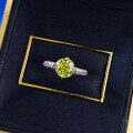 wholesale S925 Silver with 2-carat Round Olive Green 80mm Diamond Ring for European and American Women, Live Stream Style-0-3