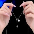 Sterling Silver Moissanite Adjustable Tassel Pendant Necklace for Women-0-0