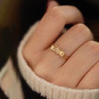 wholesale S925 sterling silver bow ring for women, exquisitely designed, fashionable, versatile for daily wear, and elegant-BZ0142-Gold>US Size 8