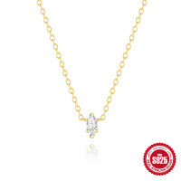 wholesale S925 Sterling Silver Classic Geometric Teardrop Marquise Ultra-Sparkling Zircon Pendant Choker Necklace for Women-Gold#2 925 Silver