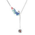 wholesale S925 Silver Retro Resin Enamel Phoenix Tassel Vintage Style Unique Niche Design Necklace for Women-0-4
