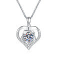 S925 Silver Rose Heart Necklace with 1ct D Color Moissanite-0-3