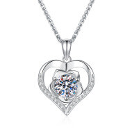 S925 Silver Rose Heart Necklace with 1ct D Color Moissanite-6.5mm high carbon stone + Chopin chain  925 silver