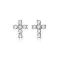 wholesale S925 Sterling Silver Cross Moissanite Stud Earrings for Men and Women, Rhodium-Plated, Hip-Hop Style, European and American Trendy-0-5