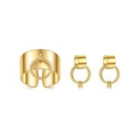 wholesale S925 Sterling Silver Gold Geometric European and American Trendy Jewelry Set for Cross-Border Fashion Influencers Ring and Earrings-Silver open ring 925 silver