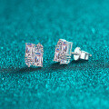 S925 Silver Full Moissanite Women's Rectangular Stud Earrings-0-0
