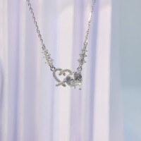 wholesale S925 Sterling Silver Women's Necklace, Small Batch Design, Light Luxury Gift for Girlfriend, Pink Zircon Heart Pendant Collarbone Chain Jewelry Wholesale-TL012498-Silver 925 Silver