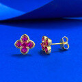 wholesale S925 Sterling Silver New Style 30 Red Diamond Four-Leaf Clover Gold Small Flower Ear Studs Elegant and Graceful Live Cross-Border-0-1
