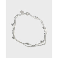 wholesale S925 Sterling Silver Minimalist Korean-style Double Layer Beaded Chain Link Bracelet for Women Students-Silver 925 silver