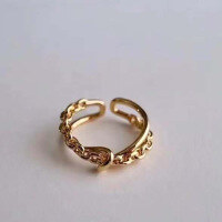 wholesale 925 Sterling Silver Minimalist Retro Chain Ring Double-Layer Design Fashionable and Unique Open Adjustable Index Finger Ring-Copper with gold plating Adjustable opening