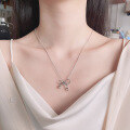 wholesale S925 Sterling Silver Snake Bone Chain Round Bead Bow Necklace Korean-style Design Fresh Sweet Versatile Collarbone Chain-0-0
