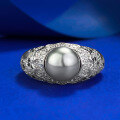 wholesale Metal material with designer-style 8mm pearl ring paired with lavishring band, hot sale on live broadcast-0-0