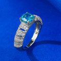 wholesale S925 High Carbon Diamond Ring, Fully Set with 6*6 Paraiba Tourmaline, European-American Style Light Luxury Women's Ring-0-3