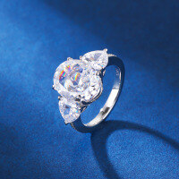 wholesale S925 Sterling Silver Enzela Ring with Aquamarine Ice Flower Cut, Non-Tarnish, Niche Design, Wholesale for Women-White No. 8