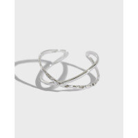 wholesale S925 Sterling Silver Korean Geometric Minimalist X-Shaped Cross Subtle Pattern Handmade Adjustable Ring for Women-925 sterling silver Adjustable opening