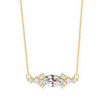 wholesale S925 Sterling Silver Gold-Plated 5A Zircon Fashion Light Luxury Elegant Collarbone Chain Gemstone Pendant Necklace-S925 silver + white zirconium 925 silver