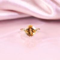 wholesale S925 sterling silver casual-style ring with 4ct natural topaz and citrine sugar cube gemstone ring-4 carat natural citrine ring  US size 6 (domestic size 13)