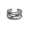 wholesale S925 Sterling Silver AR1011 Meilong Black Phoenix Silver Jewelry Retro Wide Multi-Layer Twisted Cable Open Ring for Women-0-4