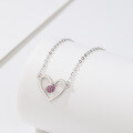 wholesale S925 Sterling Silver Niche Design Heart-Shaped Pendant Necklace for Women, Collarbone Chain with Pink Zirconia, Cross-Border New Arrival-0-2
