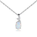 wholesale 925 Sterling Silver Opal Pendant Necklace for Women, European and American Style Temu Jewelry, High-End Feel Opal Collarbone Chain for Autumn and Winter-0-0