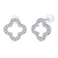 wholesale S925 Sterling Silver Four-Leaf Clover Ear Studs Korean Style Premium Exquisite Lucky Clover Earrings Luxe Minimalist Full Moissanite Ear Accessories-0-4