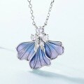 wholesale S925 Sterling Silver Fashion Popular Plique-à-Jour Blue Iris Pendant Choker Necklace Minimalist Floral Design-0-2