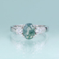 wholesale S925 sterling silver natural moss agate ring, niche high-end jewelry, 1ct green moss gemstone ring for men and women-Natural Water Grass Agate Ring  US Size 6 (Domestic Size 13)