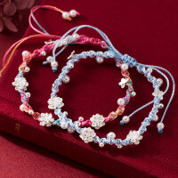 wholesale 990 Sterling Silver Fresh and Sweet Ins Style Niche Design Exquisite Minimalist Lotus Beaded Bracelet S7770-Pure Silver 990 Bracelet with Colored Rope Pure Silver