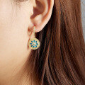 wholesale Metal material, BFIRST Silver Luck Collection original design turquoise retro chrysanthemum pattern ear stud gift, new Chinese-style earrings for women wholesale-0-3