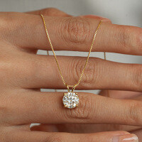 925 Sterling Silver Four-Prong Pendant Moissanite Necklace Classic 14K Gold Plated 1 Carat-2-carat (D color) moissanite  925 silver
