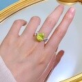 wholesale 925 Silver with High-Carbon Diamond, ZoeFun Jewelry New 10*12mm Pear-Shaped Olive Green Ring for Women, European and American Style Hot Seller-0-3