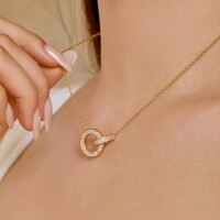 wholesale S925 Sterling Silver Korean-style Women's High-end Square Zirconia Circle Design Minimalist Niche Luxury Fashion Necklace-Platinum DY190831-SW-WH 925 Silver