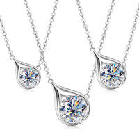 S925 Silver D Color Moissanite Classic Halo Pendant Necklace-Mermaid Tears Necklace [White Gold] 6.5mm  925 Silver