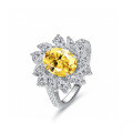 S925 Silver 2ct Champagne Yellow Oval Moissanite Ring for Women-0-0