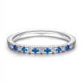 wholesale S925 Sterling Silver Single Row Half Eternity Ring with Rose Gold Plating and Blue Zircon for Women-0-5