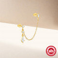 wholesale S925 Sterling Silver Double Layer Tassel Chain Ear Cuffs with Inlaid Diamonds, Exquisite and Luxurious-0-3