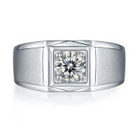wholesale S925 Sterling Silver Men's Diamond Ring, European and American Minimalist Style, Fashionable 1 Carat Moissanite Band, Factory Direct Drop Shipping-Platinum US size 12#