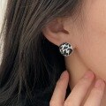 wholesale S925 Sterling Silver Korean-style Retro Drip Oil Leopard Print Round Earrings for Women, Fashionable New Trendy Ear Accessories-0-3