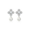 wholesale S925 Sterling Silver Pearl Stud Earrings for Women, Minimalist Niche Design, Elegant Shell Pearl Flower, High-End Fashion Jewelry-0-4
