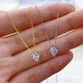 wholesale S925 Silver New 1-Carat Rhombus Necklace for Women with High-Carbon Diamond Stackable Collarbone Chain-0-2