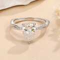 wholesale 18K Gold Plated S925 Sterling Silver Cross-Border New 2-Carat Teardrop Pear-Shaped Moissanite Ring for Women's Fashion Wedding-0-0